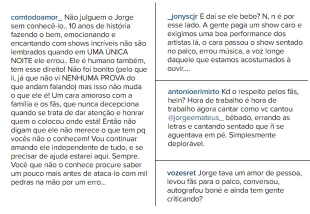  Fãs de Jorge e Mateus comentam apresentação (Foto: Reprodução/Instagram)