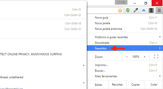 Acessando a opção de favoritos do Google Chrome (Foto: Reprodução/Marvin Costa)