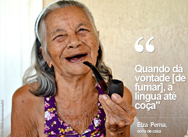 Aos 103 anos, Elza diz que não consegue parar de fumar (Foto: Aline Nascimento/G1)