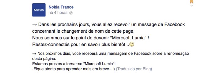 Nokia da França foi a primeira a citar o Microsoft Lumia (Foto: Reprodução)