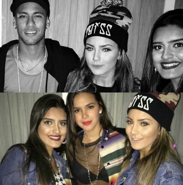 Bruna Marquezine e Neymar posam com fãs em festa (Foto: Reprodução/Instagram)