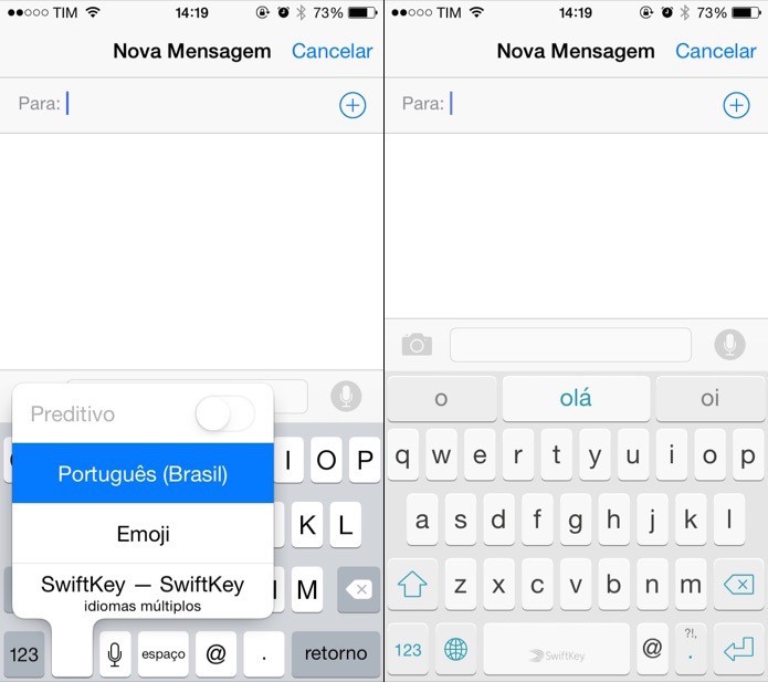 Teclado personalizado no iOS 8 (Foto: Reprodução/Helito Bijora)