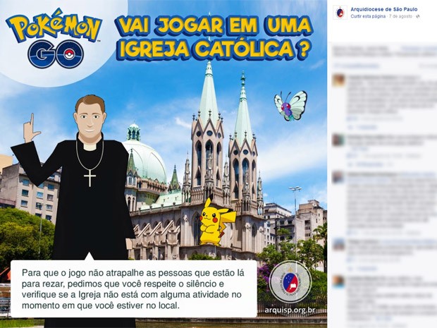 Campanha incentiva a caça a Pókemons em igrejas em SP (Foto: Reprodução/Facebook)