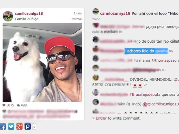 Internautas brasileiros falam mal de cachorro de Zuñiga no Instagram (Foto: Reprodução/Webstagram)