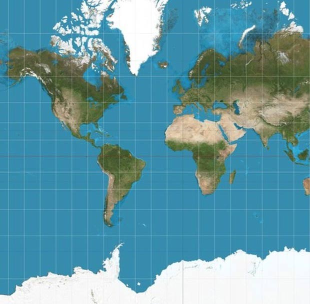 Projeção de Mercator, que está no Atlas, mostra a Groenlândia tão grande quanto a África (Foto: Wiki commons)