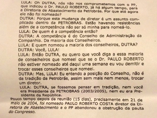 Trecho da delação de Pedro Corrêa mostra influencia de Lula na nomeação de Paulo Roberto Costa na Petrobras (Foto: Reprodução)