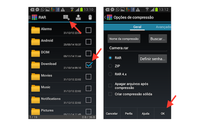 Compactando pastas com o Rar para Android (Foto: Reprodução/Marvin Costa)