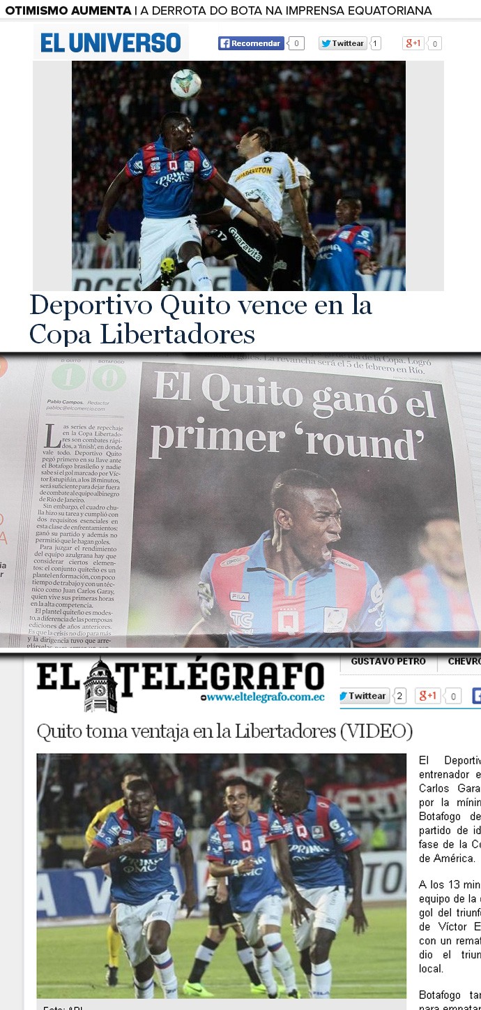 botafogo jornais equador derrota libertadores (Foto: Reprodução ) botafogo jornais equador derrota libertadores (Foto: Reprodução )