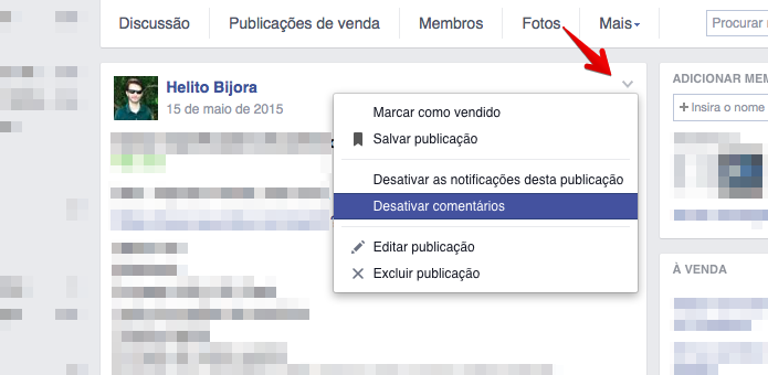Desativando comentários em um post (Foto: Reprodução/Helito Bijora)