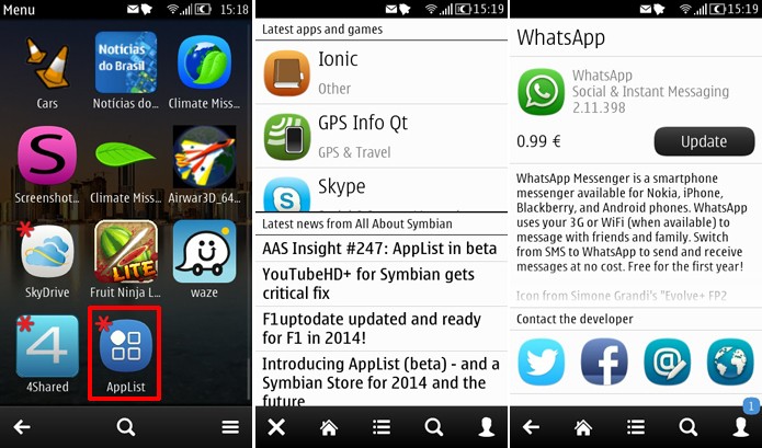 App List traz visual parecido com Nokia Store e procura por atualização de apps do Symbian (Foto: Reprodução/Elson de Souza)