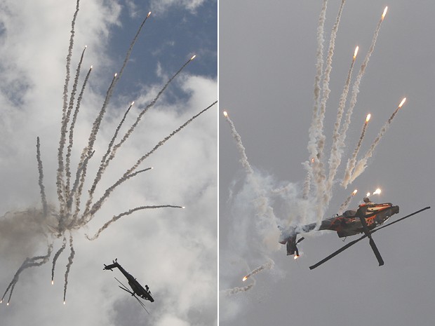 Helicópteros disparam fogos de artifício em espetáculo aéreo na Polônia (Foto: AP /Czarek Sokolowski)
