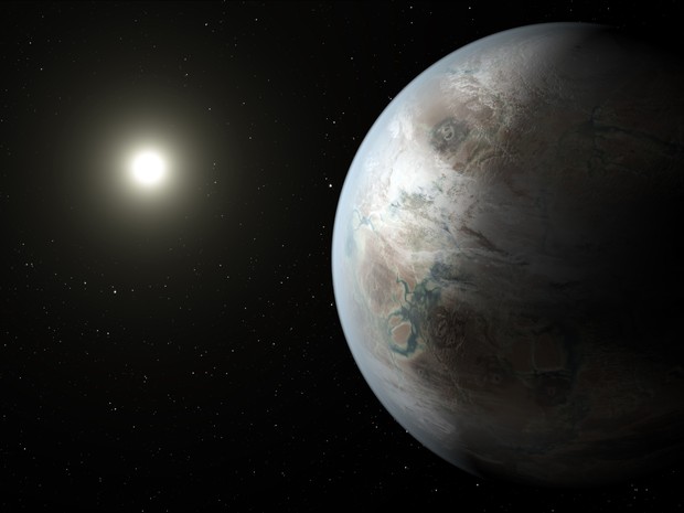 Concepção artística mostra o exoplaneta Kepler-452b, o primeiro com tamanho aproximado da Terra a ser encontrado em uma zona habitável (Foto: NASA/JPL-Caltech/T. Pyle)