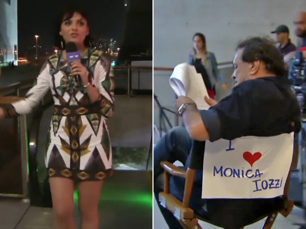Monica Iozzi chega para gravar Babilônia e Dennis Carvalho faz declaração para ela (Foto: Vídeo Show / TV Globo)