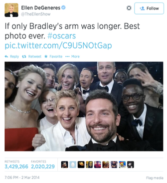 O post mais retuitado da história do Twitter foi feito pela apresentadora Ellen DeGeneres com a selfie feita durante o Oscar 2014 (Foto: Divulgação) (Foto: O post mais retuitado da história do Twitter foi feito pela apresentadora Ellen DeGeneres com a selfie feita durante o Oscar 2014 (Foto: Divulgação)) O post mais retuitado da história do Twitter foi feito pela apresentadora Ellen DeGeneres com a selfie feita durante o Oscar 2014 (Foto: Divulgação) (Foto: O post mais retuitado da história do Twitter foi feito pela apresentadora Ellen DeGeneres com a selfie feita durante o Oscar 2014 (Foto: Divulgação))