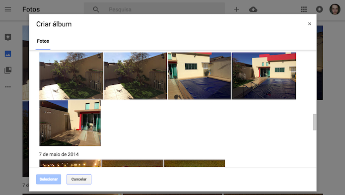 Criando um novo álbum de fotos (Foto: Reprodução/Helito Bijora) 