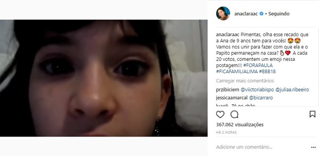 Ana Clara do BBB18 ainda criança (Foto: Reprodução/Instagram) Ana Clara do BBB18 ainda criança (Foto: Reprodução/Instagram)