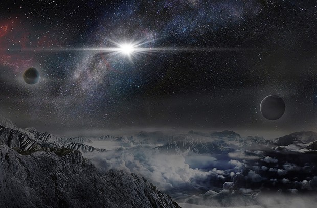 Ilustração mostra como seria explosão ASASSN-15lh vista de planeta a 10 mil anos luz de distância (Foto: Wayne Rosing)