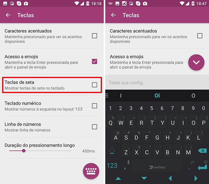 Teclado SwiftKey possui setas de navegação para ajudar na precisão (Foto: Reprodução/Elson de Souza)