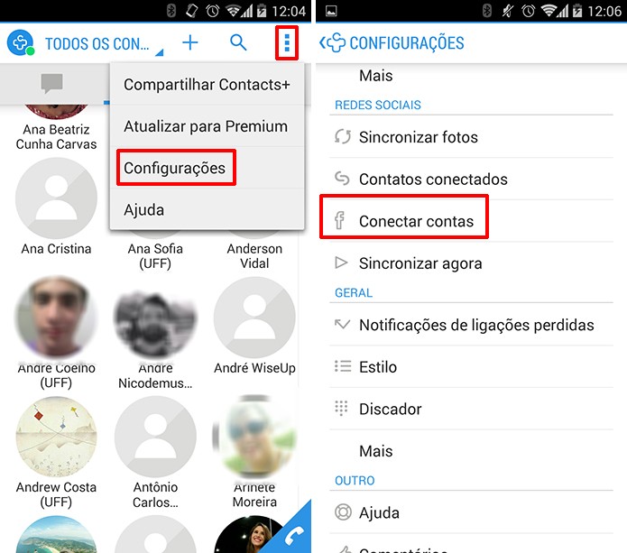 Contacts+ oferece a possibilidade de conectar diversas redes sociais na agenda (Foto: Reprodução/Elson de Souza)