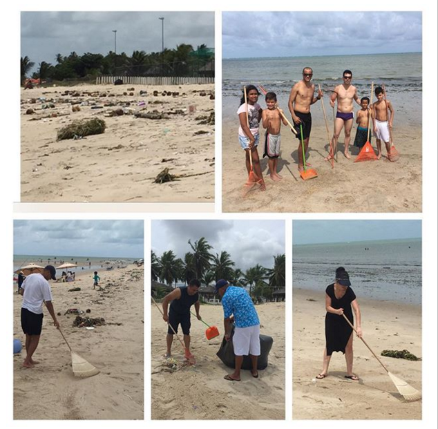 Rivaldo limpa praia em Pernambuco