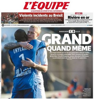 Capa do jornal francês LEquipe França briga torcida Vasco Atlético-PR (Foto: Reprodução)