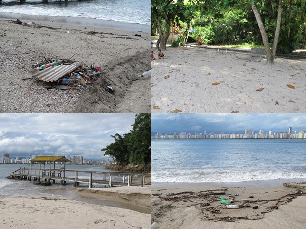 Lixo, passarela invadida pela água e praça tomada pela areia são algumas mudanças da Praia do Góes (Foto: Mariane Rossi/G1)