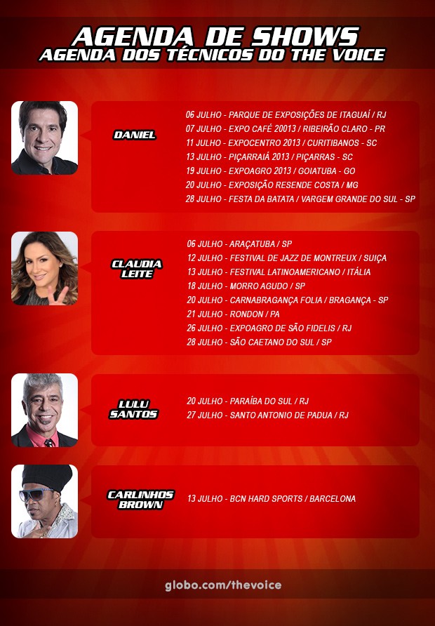 Agenda Técnicos Julho (Foto: The Voice Brasil/ TV Globo)