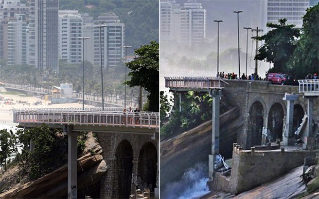 Antes e depois da ciclovia Tim Maia, na Avenida Niemeyer (Foto: Fábio Motta/Estadão Conteúdo)