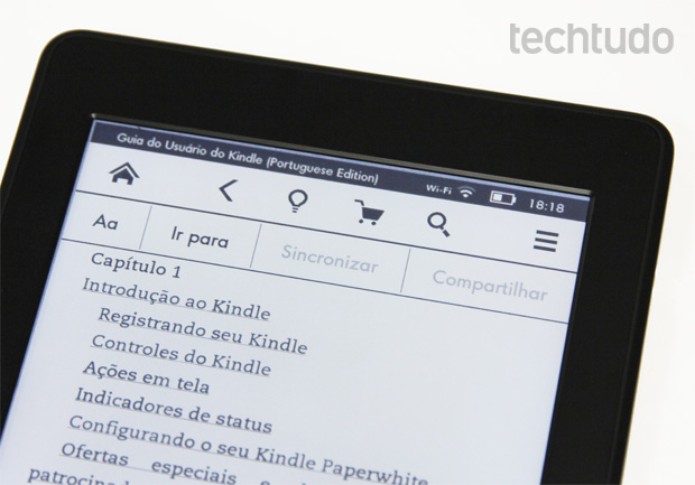 Menu superior do Kindle Paperwhite (Foto: Isadora Díaz/TechTudo) Menu superior do Kindle Paperwhite (Foto: Isadora Díaz/TechTudo)