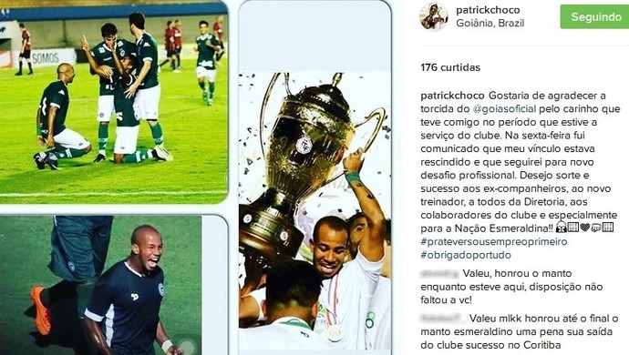 Patrick chegou a se despedir do Goiás em uma rede social (Foto: Reprodução / Instagram)