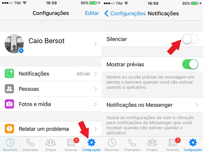 No menu de configurações, clique em "Notificações" (Foto: Reprodução/Caio Bersot) No menu de configurações, clique em "Notificações" (Foto: Reprodução/Caio Bersot)