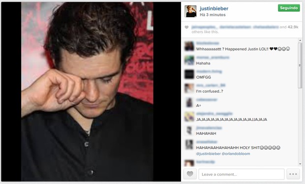 Justin Bieber posta foto de Orlando Bloom (Foto: Instagram / Reprodução)
