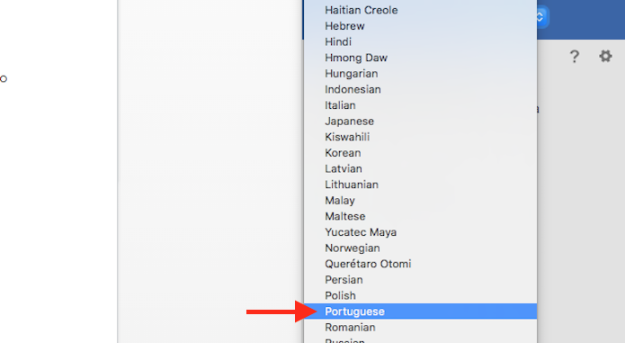 Definindo o português como idioma de saída do tradutor de textos do Word Online (Foto: Reprodução/Marvin Costa)
