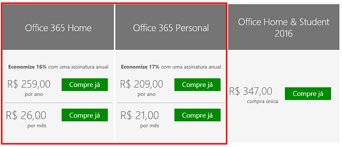 Escolha um dos planos do Office 365 (Foto: Reprodução/Paulo Alves)