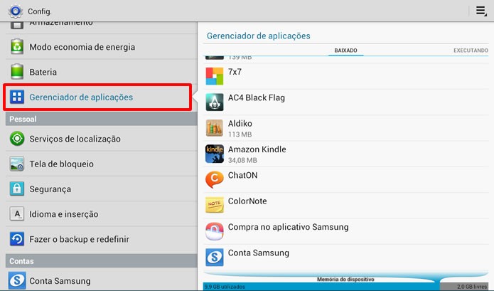 Acesse o “Gerenciador de aplicações” no menu de configurações de seu Android (Foto: Reprodução/Daniel Ribeiro)