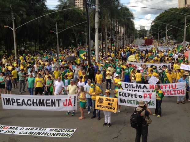Manifestantes protestam na Praça Tamandaré, no Setor Oeste, em Goiânia (Foto: Sílvio Túlio/G1)