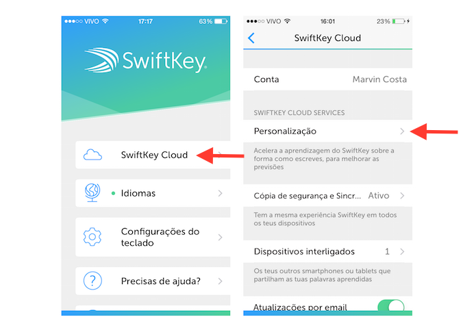 Acessando as configurações de personalização do SwifKey no iOS (Foto: Reprodução/Marvin Costa)