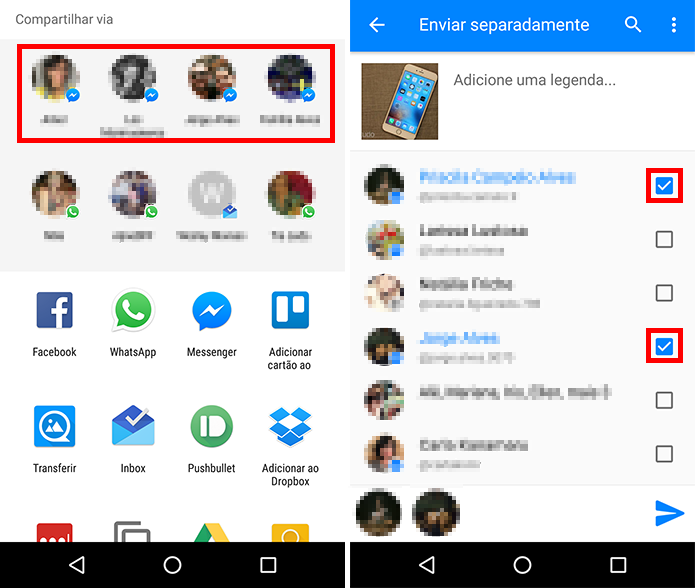 Escolha os contatos do Messenger com os quais deseja compartilhar (Foto: Reprodução/Paulo Alves)