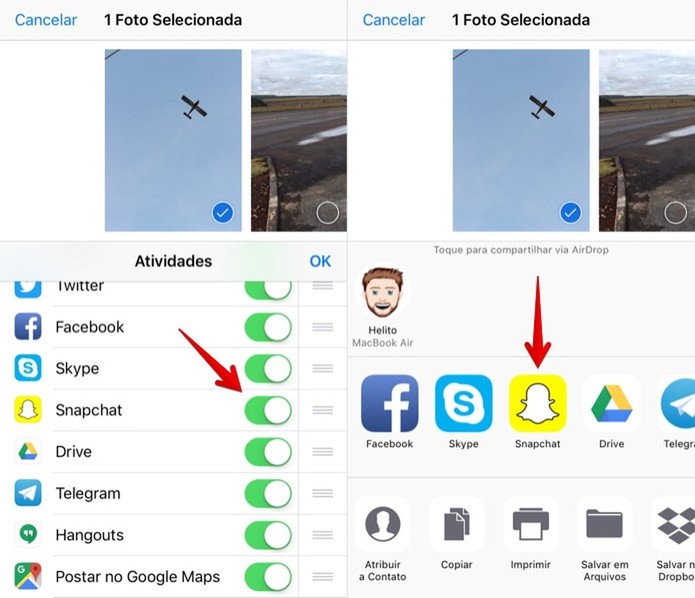 Ativando extensão de compartilhamento do Snapchat (Foto: Reprodução/Helito Bijora) Ativando extensão de compartilhamento do Snapchat (Foto: Reprodução/Helito Bijora)