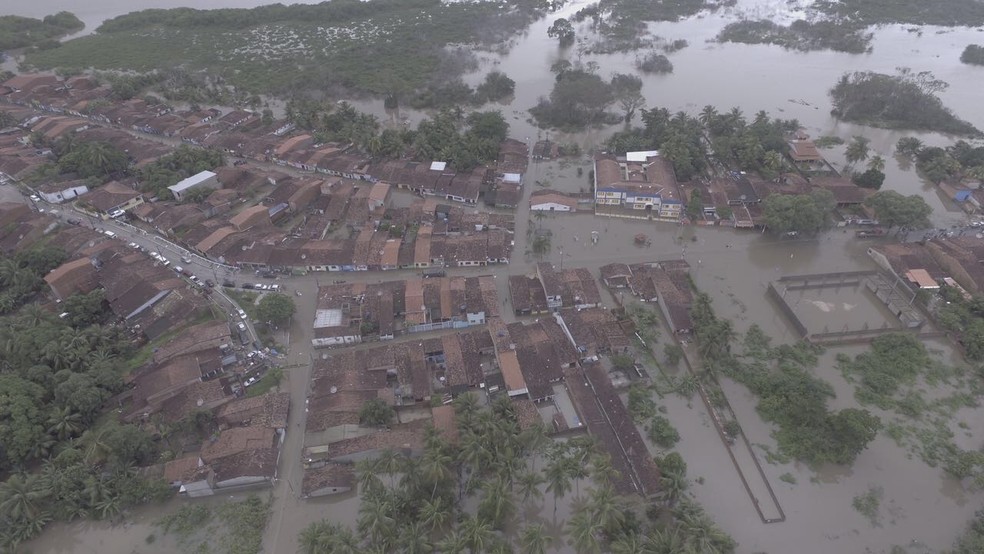 Marechal Deodoro, na Região Metropolitana de Maceió, ficou coberta por água (Foto: Bruno Rios/Arquivo Pessoal)