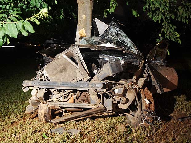 Destroços do carro ficaram espalhados pelo canteiro (Foto: Ricardo Moreira / G1)