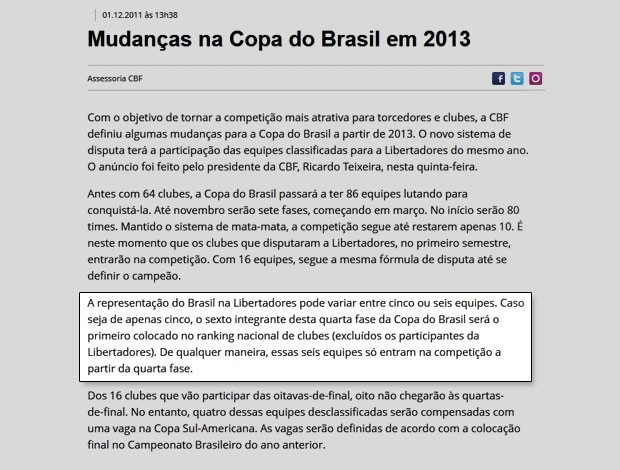 CBF comunicado Copa do Brasil 2013 (Foto: Reprodução)