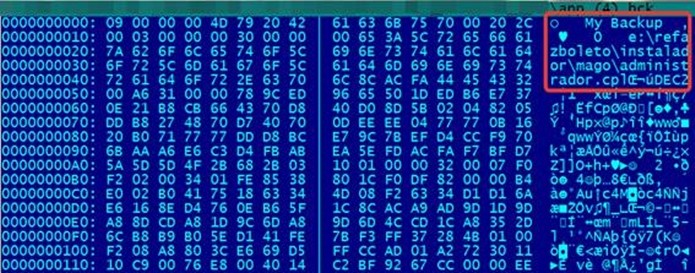 Arquivo BCK infectado com nova versão do malware (Foto: Divulgação/Kaspersky)