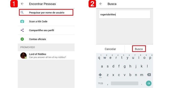 Busca de contato do Kik feita por nome de usuário (Foto: Reprodução/Raquel Freire)