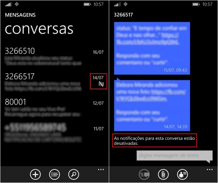 Identificando conversa silenciada (Foto: Reprodução/Helito Bijora)