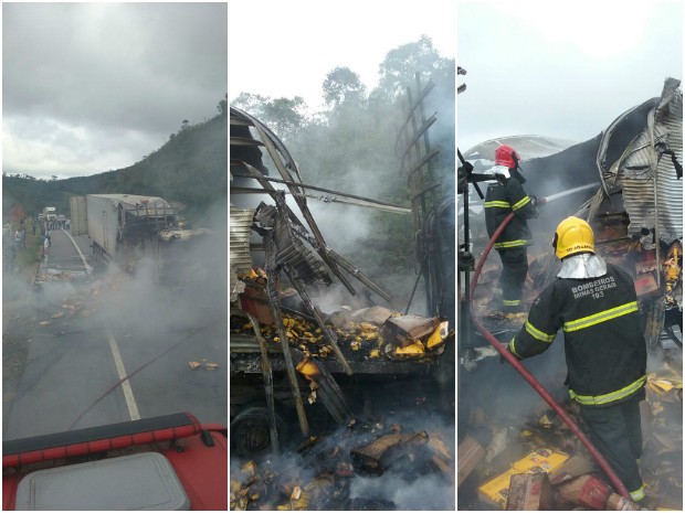 Carreta incendiada na MG-267, em MG (Foto: Corpo de Bombeiros/Divulgação) Carreta incendiada na MG-267, em MG (Foto: Corpo de Bombeiros/Divulgação)