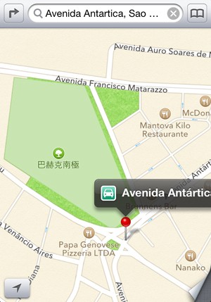 O mapa é do Brasil, mas as informações da Apple nem sempre estão no idioma local (Foto: Reprodução)