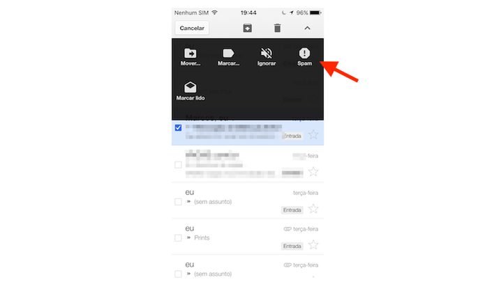 Marcando um e-mail como spam no Gmail para iPhone (Foto: Reprodução/Marvin Costa) (Foto: Marcando um e-mail como spam no Gmail para iPhone (Foto: Reprodução/Marvin Costa)) Marcando um e-mail como spam no Gmail para iPhone (Foto: Reprodução/Marvin Costa) (Foto: Marcando um e-mail como spam no Gmail para iPhone (Foto: Reprodução/Marvin Costa))