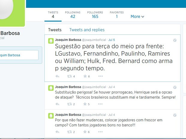 Joaquim Barbosa criou perfil em rede social no dia 4 de julho e comenta sobre jogos da Seleção na Copa. (Foto: Divulgação)