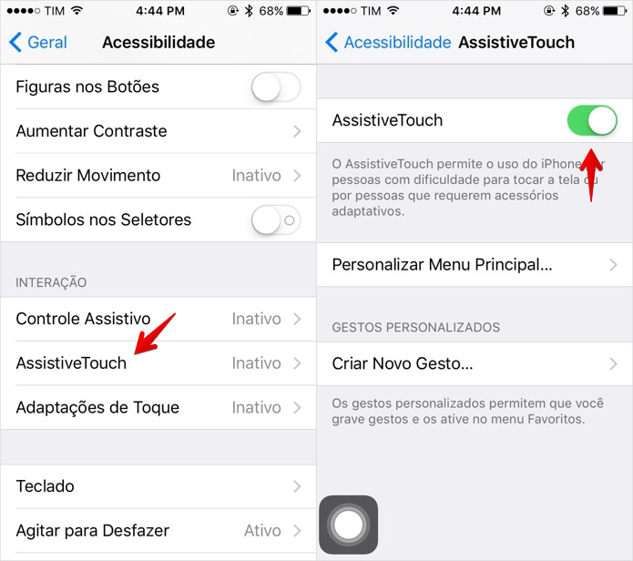Ativando o AssistiveTouch (Foto: Reprodução/Helito Bijora)